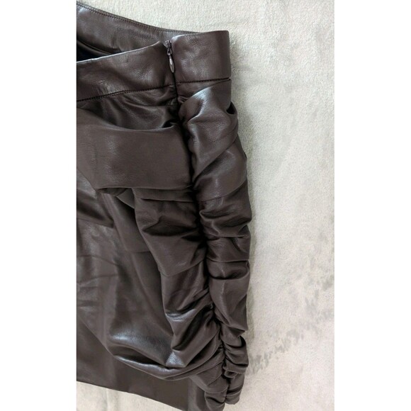 Lulus Cool Factor Brown Ruched Sinched Vegan Leather Mini Skirt - Picture 2 of 13